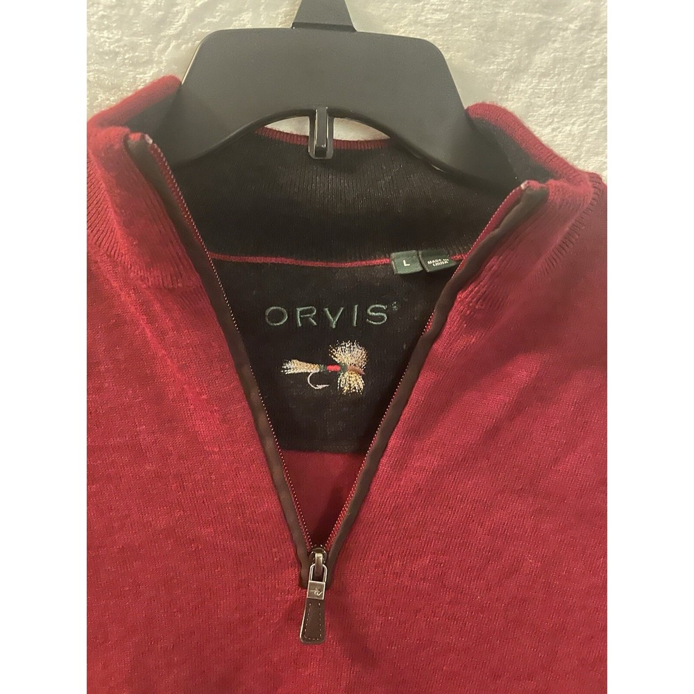 Orvis Sweater Men‎ Large burgundy pullover 1/4  Zip 100% Merino Wool - Picture 2 of 4